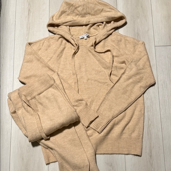 Cara Loren Pants - Cara Loren Cozy Tan Sweater Hoodie and Jogger Set ( small hole by tag on pants)